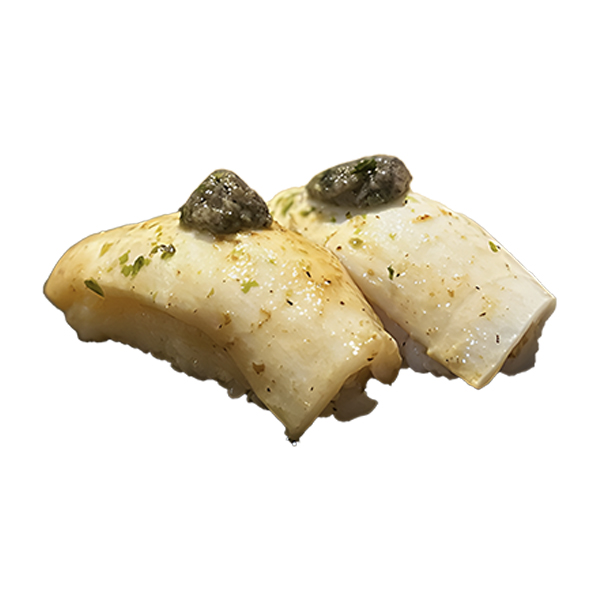 Nigiri pez mantequilla flameada con trufa