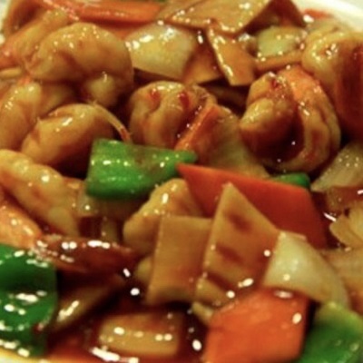 Gambas con salsa gong bao